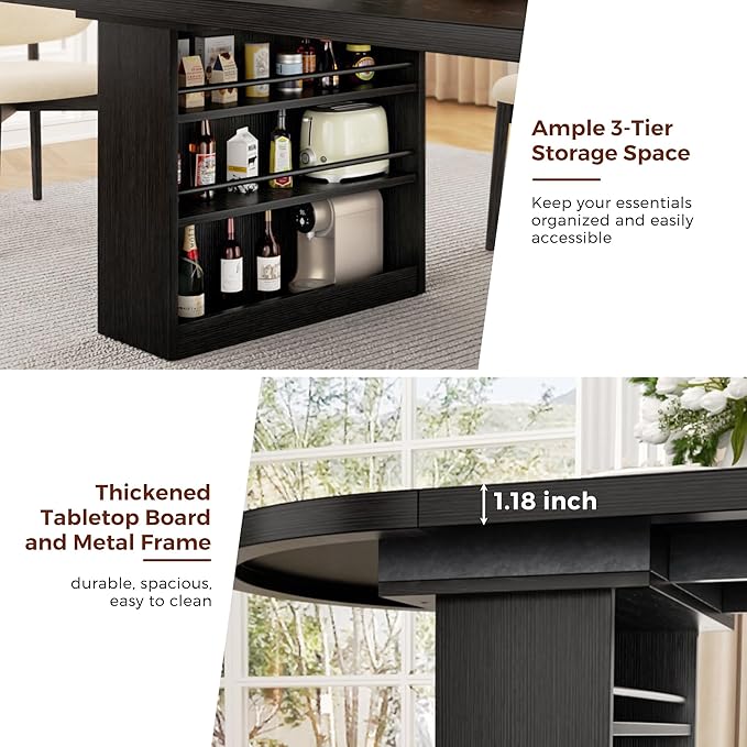 78.7" Dining Table for 6 8 10, Modern Dining Room Table with Storage, Wood Kitchen Table with Heavy Duty Legs, Dinner Tables for Kitchen Dining Room (Black)