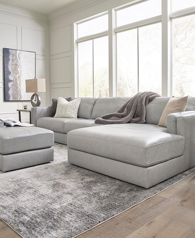 Signature Design by Ashley Amiata Modern L-Shaped Leather Match 2-Piece Sectional with Chaise, Light Gray