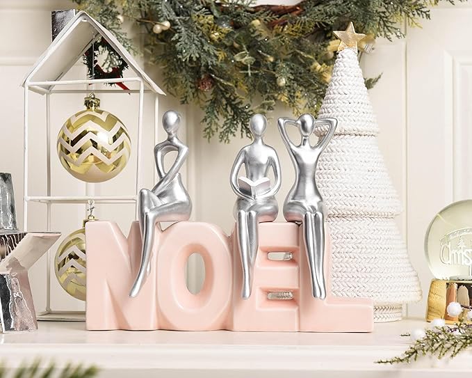 Quoowiit Thinker Statue Office Desk Decor, Silver Art Sculpture Ornament Coffee Table Bookshelf Decor Modern Home Unique Home Decorations for Living Room 3 Piece