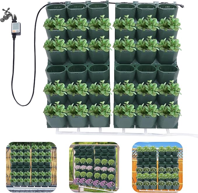 36 Pots Self-Watering Wall-Mounted Planter, 39.4”L x 46.5”H Vertical Wall Planter Self Watering Stackable Planters Vertical Garden Wall Garden Planter Outdoor Indoor for Herbs Flowers Strawberries