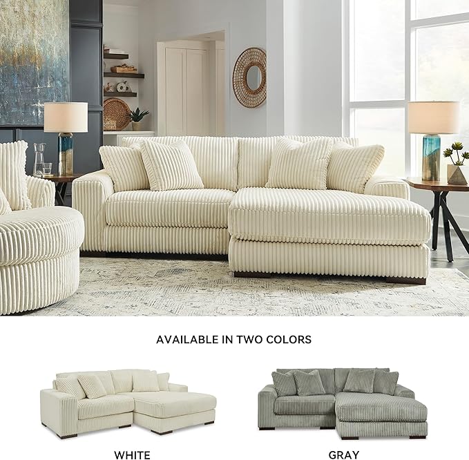 Signature Design by Ashley Lindyn Contemporary L-Shaped 2-Piece Sectional with Chaise for Living Room, White,