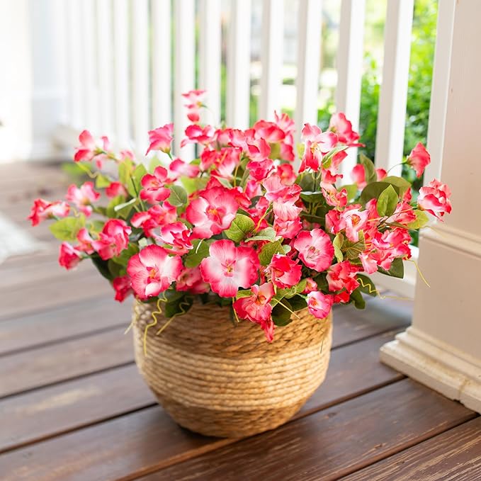 Fake Hibiscus Artificial Flowers for Outdoors Spring Summer Decoration, 6 Bundles Silk Pink Hibiscus Flowers Bouquet UV Resistant Look Real Faux Plants for Outside Planter Front Door Porch Balcony