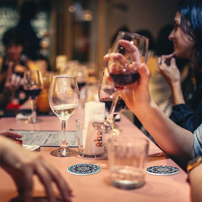 Trillionn 12 Pack Felt Cup Coasters for Drink, Absorbent Coasters for Coffee, Classical Flower Pattern Design Drink Coasters