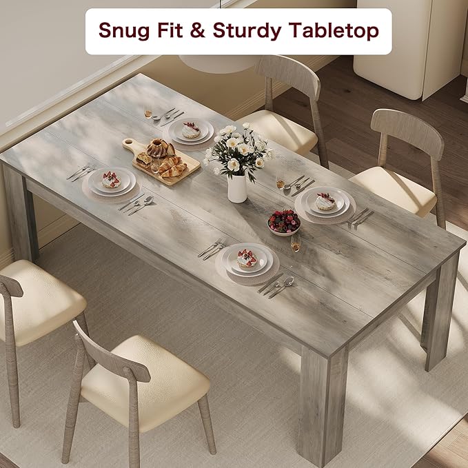 CABIHOME 71" Long Dining Table for 6-8, Large Farmhouse Rectangular Kitchen Dining Room Table, Wooden, Thick Frame & Sturdy Triangular Legs, Wood Strip Base for Dinner, Kitchen, Office, Rustic Gray