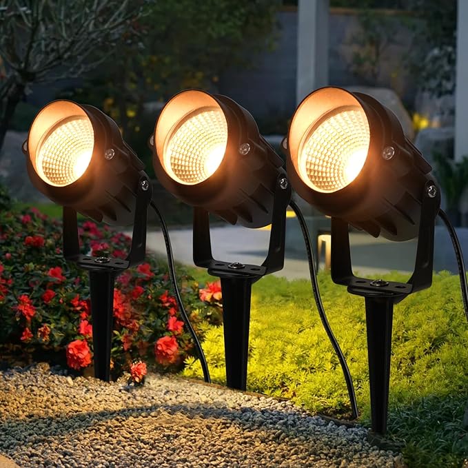 Outdoor Landscape Lights 10W Outdoor Lighting 3000K Warm Light with Stand & COB Led Spotlights for Yard Lawn Flag, 1000LM Waterproof Landscape Lighting 5.9 FT Plug Cord