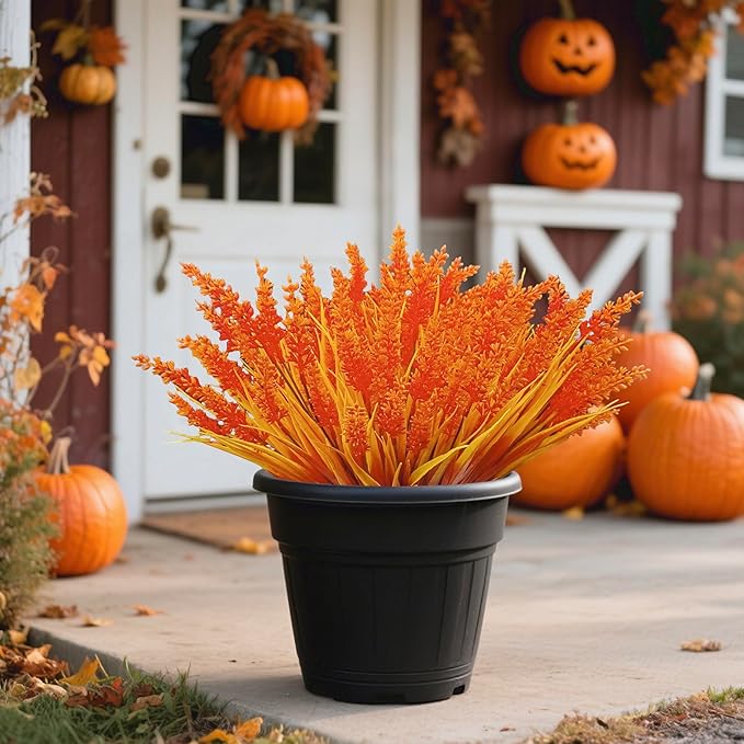 24 Bundles Fall Artificial Flowers for Outdoors, Orange Artificial Lavender Plants, Faux Mums Artificial Flowers, Artificial Mums for Outdoors, Fake Fall Flowers for Porch Planters Decoration (Orange)