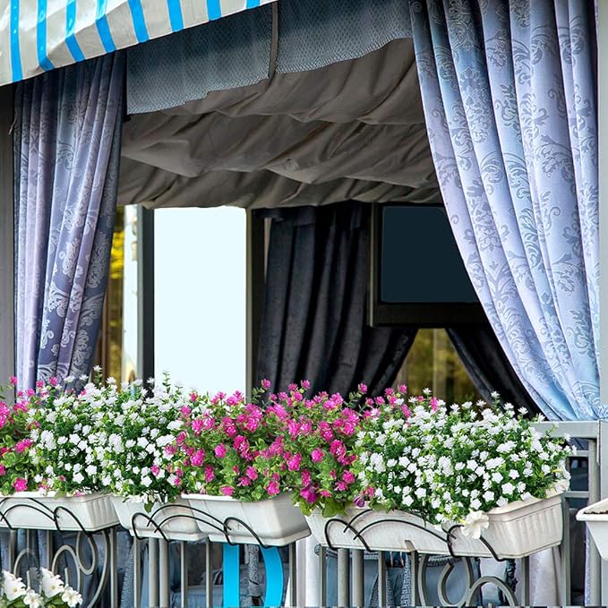 24PCS Artificial Flowers, Fake Artificial Greenery UV Resistant No Fade Faux Plastic Plants for Wedding Bridle Bouquet Indoor Outdoor Home Garden Kitchen Office Table Vase(White)