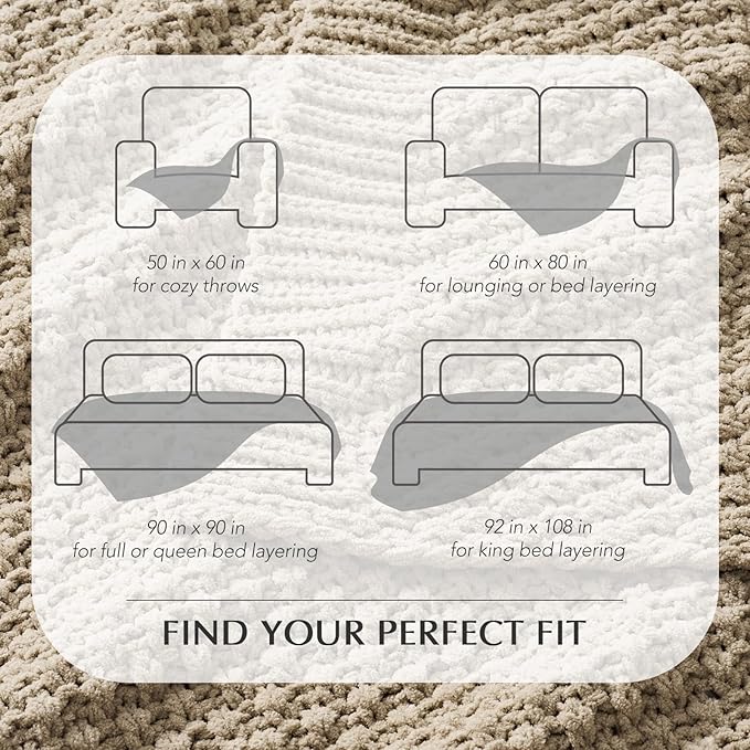 EVERGRACEHOME Chunky Chenille Knit Throw Blanket for Couch, Soft Luxurious Oversized Queen Moss Stitch Blanket for Bed, Large Cozy Farmhouse Knitted Throw for Sofa, Sand Dune, 90" x 90"