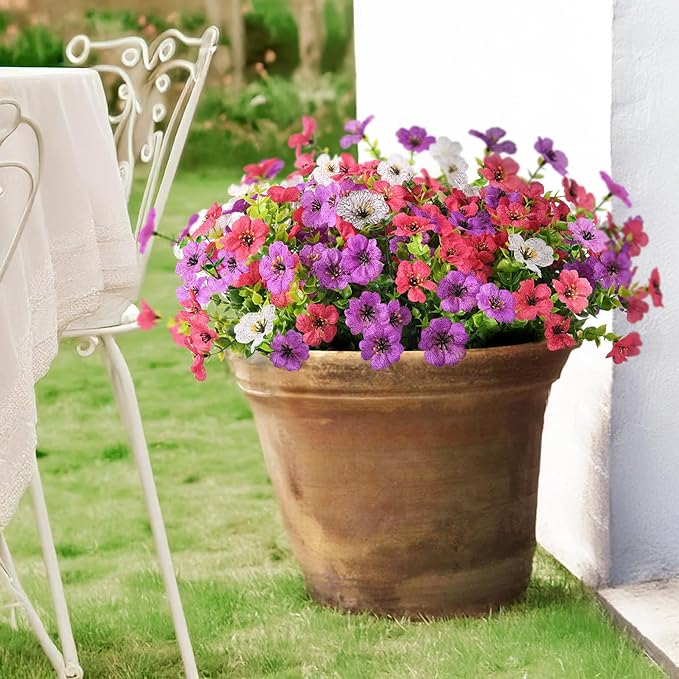 Artificial Flowers Faux Plants Outdoor Fake Flowers Spring Decor,12 Bundles Realistic Plastic Plant Colorful Daisy UV Resistant for Porch Patio Home Yard Garden Window Box Pot Planters