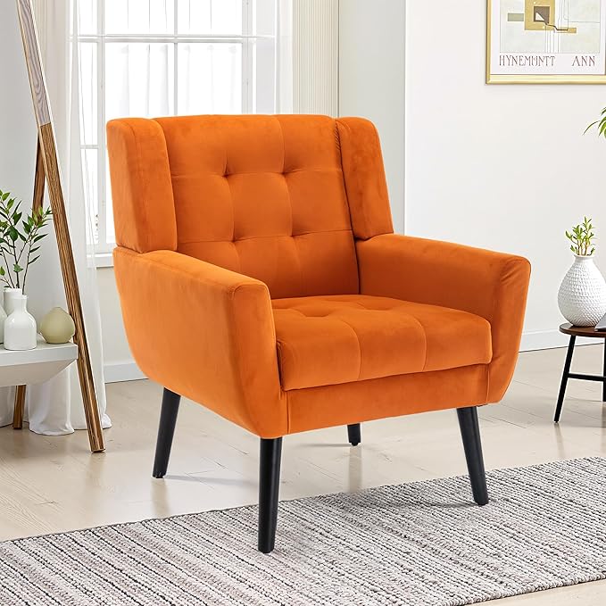 NicBex Modern Accent Chair for Living Room Upholstered Foam Filled Living Room Chairs with Metal Legs Velvet Cozy Lounge Armchair for Living Room Bedroom,Orange