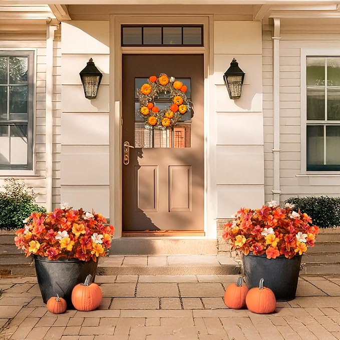 Artificial Fake Fall Flowers for Outdoor Decor 8 Bundles UV Resistant Artificial Plants Outdoor Look Real Faux Silk Autumn Flowers for Porch Planters Garden Yard Decorations