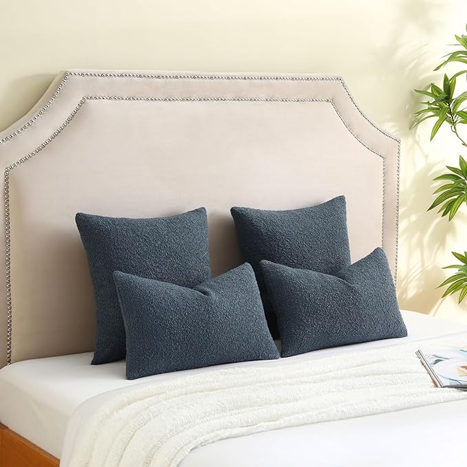 FUTEI Pack of 2 Haze Blue Decorative Throw Pillow Covers 16x16 Inch Soft Cozy Solid Boucle Textured Cushion Case,Modern Home Decor for Couch Bed Living Room