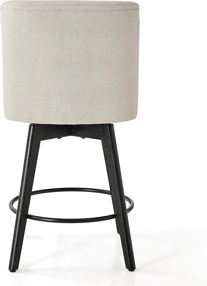 Vipbear Counter Height Bar Stools Set of 3, 26" H Swivel Bar Stools with Backs, Linen Fabric Upholstered Bar Chairs with Solid Wood Legs for Kitchen Island, Dining Room, Home Bar, White