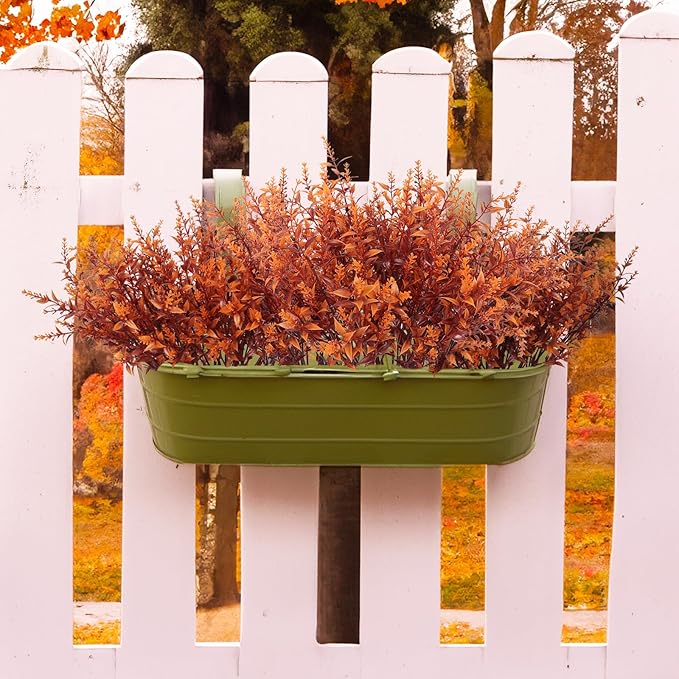 RECUTMS Faux Greenery Fake Lavender Fall Plants 20Pcs Fade Resistant Outdoor Flowers Faux Autumn Plants Fake Flowers Bulk Artificial Greenery for Porch Office Bathroom Fall Party Decorations (Brown)