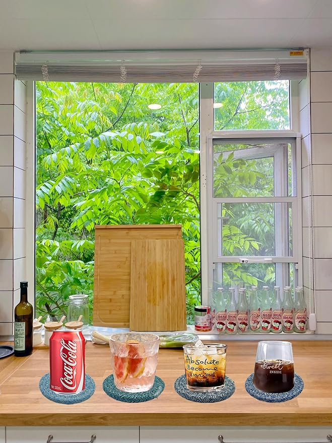 8 Pcs Drink Coasters, Coasters for Coffee Table, Coasters for Drinks Absorbent, Coaster Set 4 - Color Cup Coasters, Coasters for Wooden Table, Living Room Decor, Suitable for Kinds of Cups