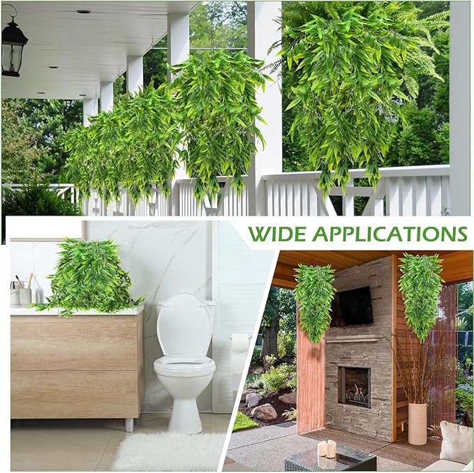 Hoteam 12 Pcs Artificial Hanging Plants 32 Inch Fake Ivy Vines with Fake Leaves Patio Artificial Plants Greenery for Living Room Indoor Outdoor Wall, No Basket (Bamboo Leaf)