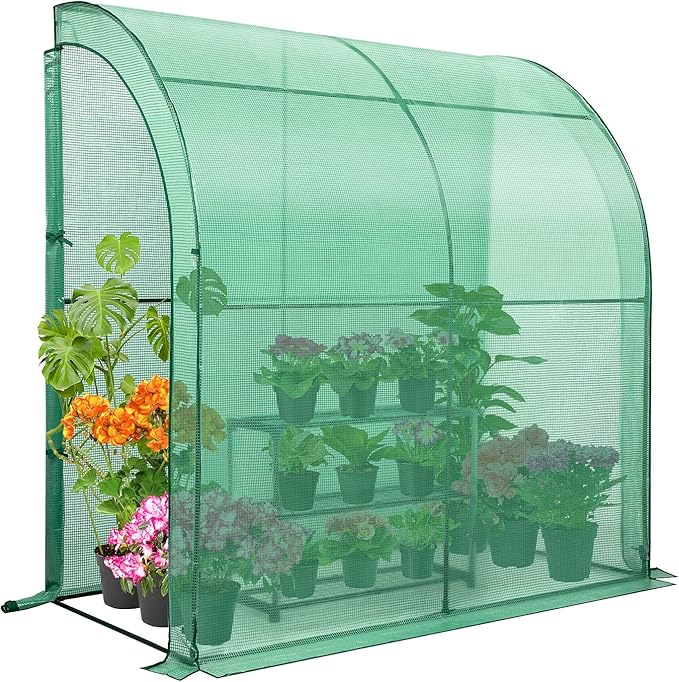 EAGLE PEAK 3 Tier Lean to Portable Greenhouse, Heavy-Duty Indoor & Outdoor Garden with Wire Shelves, 2 Roll-Up Zipper Doors, Easy Assembly, 79"x39"x83" Clear/Green PE Cover
