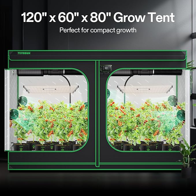 VIVOSUN S105 10x5 Grow Tent, 120"x60"x80" High Reflective Mylar with Observation Window and Floor Tray for Hydroponics Indoor Plant for VSF6450