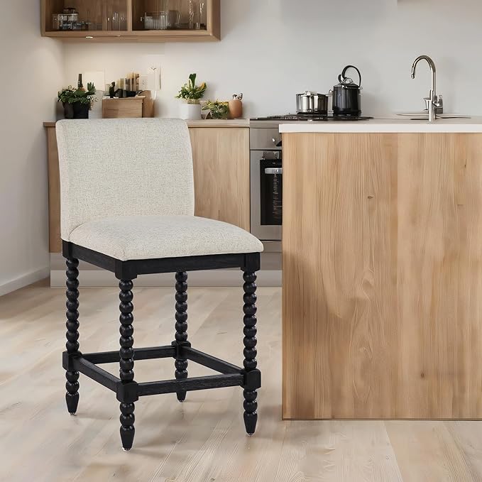 DUHOME Spindle Counter Stool with Padded Spring Seat,Wooden Bar Stools Farmhouse 26 Inch Counter Height Stools Chairs with Spindle Back for Kitchen Island