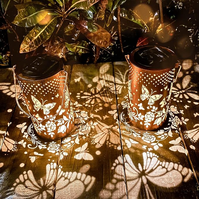 Christmas Gifts for Women, 2 Pack Butterfly Birthday Gifts for Women Mom Grandma Solar Lanterns Outdoor Waterproof Garden Decor Hanging LED Decorative Light for Patio Yard Lawn Gardening Gifts