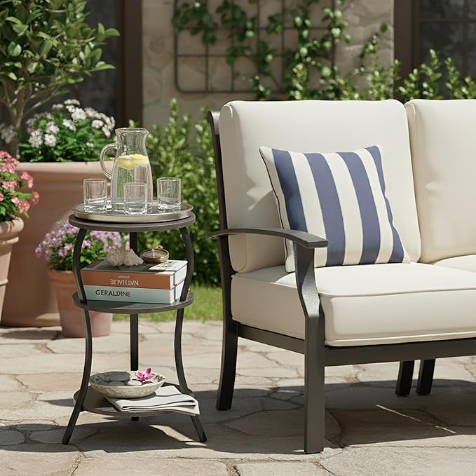 Vintage Small Round Side Table, 3-Tier Slim Waist Circular End Table with Storage Shelf, Compact Tea Sofa Side Table, Round Corner Coffee Table Nightstand for Living Room Bedroom Small Spaces,Grey