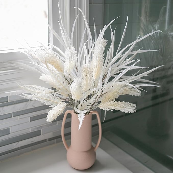 7 PCS Christmas Stems for Vases, 26 in Faux Stems Fake Plants Winter Stem Greenery Branches Fake Leaves Faux Foliage for DIY Craft Garland Home Kitchen Office Indoor Centerpiece Table Decor, White