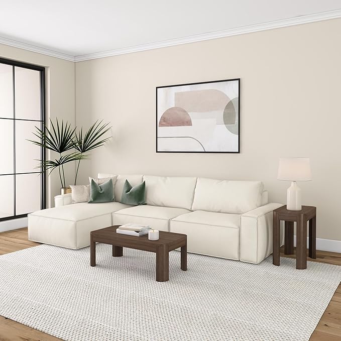 Plank+Beam Small Modern Rounded Coffee Table, 40 Inch, Solid Wood Contemporary Center Table for Living Room, Rectangle Tea Table, Walnut