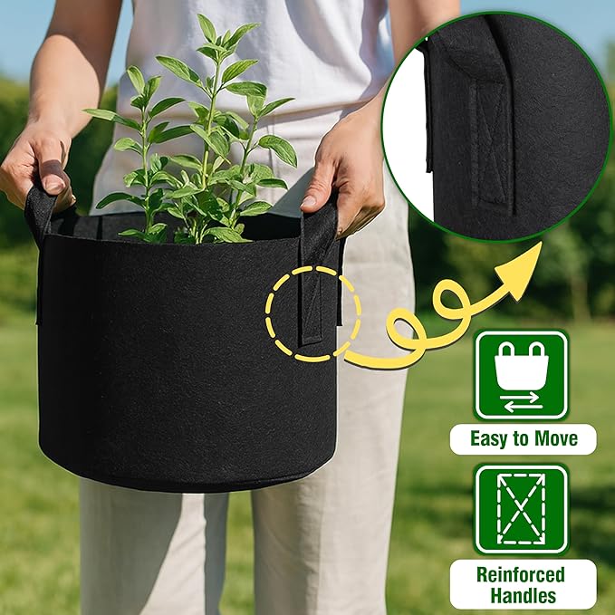 PHYEX 12-Pack 10 Gallon Grow Bags, Heavy Duty Fabric Pots with Handles, Reusable Plant Bags for Vegetable, Herbs & Flowers, BPA-Free, Breathable, Durable