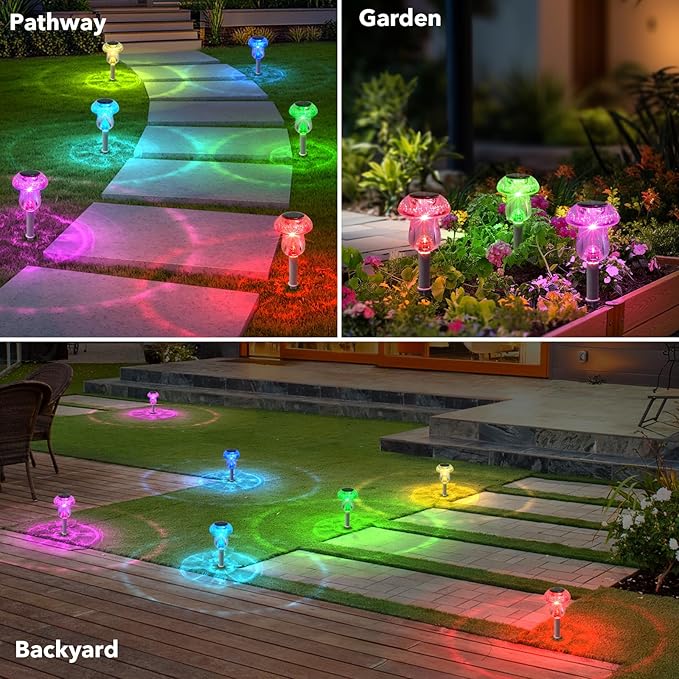 Solar Lights Outdoor, 8 Pack Mushroom Lights Outside Waterproof, Solar Powered LED Lighting for Garden, Yard, Landscape, Path, Pathway, Lawn, Walkway, Driveway, Backyard Decor (Color Changing)