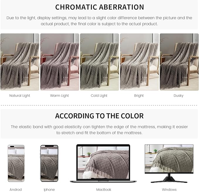 BOURINA Dark Grey Throw Blanket 50 x70 Inches Jacquard Argyle Throw Textured Solid Soft Throws and Blankets for Sofa or Bed Knitted Decorative Blanket