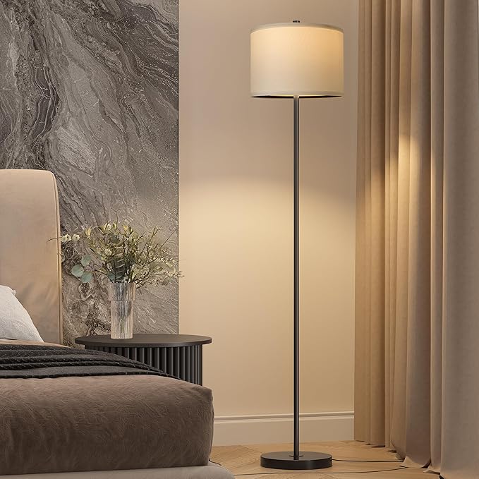 Oneach 61" Farmhouse Industrial Floor Lamp for Living Room Standing Floor Lamp Rustic Floor Lamps for Living Room Bedroom Tall Lamps with Rotary Switch for Bedroom with White Linen Lamp Shade