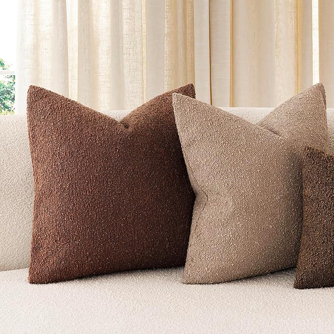 Foindtower Pack of 2 Textured Boucle Throw Pillow Covers Accent Solid Pillow Cases Cozy Soft Decorative Couch Cushion Case for Chair Sofa Bedroom Living Room Home Decor 20x20 Inch Red Taupe