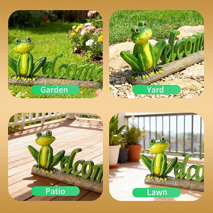 Frog Welcome Statue Outdoor,Resin Creative Decoration,Garden Entryway Decor,Cute Personalized Home Front Porch