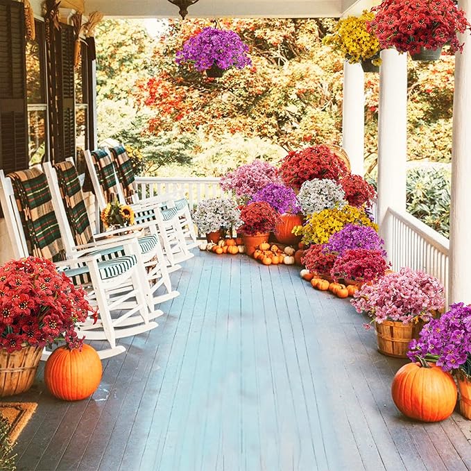 Uieke 16PCS Artificial Flowers for Outdoor UV Resistant Fake Flowers No Fade for Indoor Outside Home Garden Porch Window Box Décor (Rose Red)