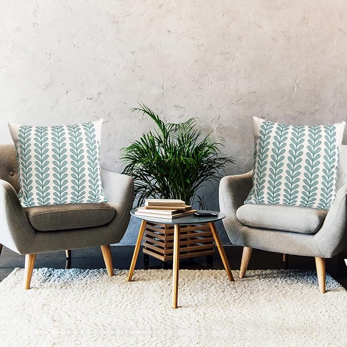 Decorative Throw Pillow Covers Set of 2 Teal Blue Pillow Covers 20x20 Inch Throw Pillow Cover Linen Pillowcase Modern Boho Farmhouse Outdoor Pillow Covers for Couch Sofa Bed Living Room