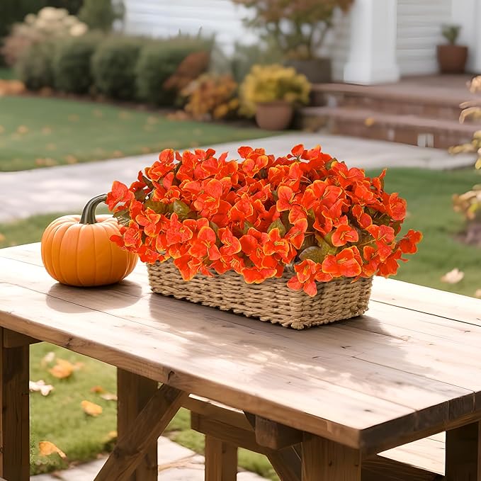 Ivydale Artificial Fall Flowers for Outdoors, 4 Bundles Faux Silk Bougainvillea Flower Plants Fake Outdoor Flowers for Planter Patio Porch Window Garden Home Decoration, Fall Orange