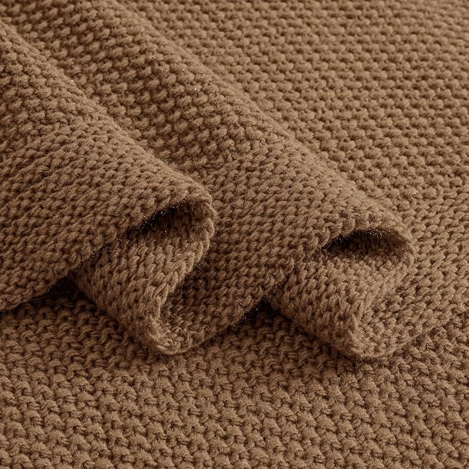 CozeCube Caramel Brown Throw Blanket for Couch, Soft Cozy Cable Knit Throw for Bed Sofa Living Room, Lightweight Warm Decorative Farmhouse Christmas Blanket, 60"x80", Light Brown