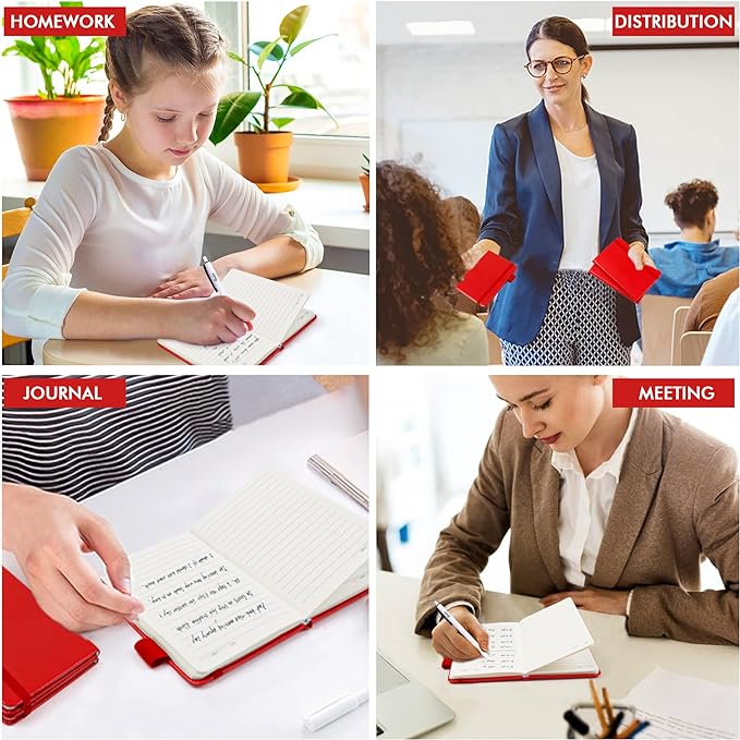 feela 15 Pack Pocket Small Notebooks Bulk, Mini Cute Notepads Hardcover College Ruled Lined Journals with Pen Holder for School Business Memos, with 15 Black Pens, 3.5”x 5.5”, A6, Red