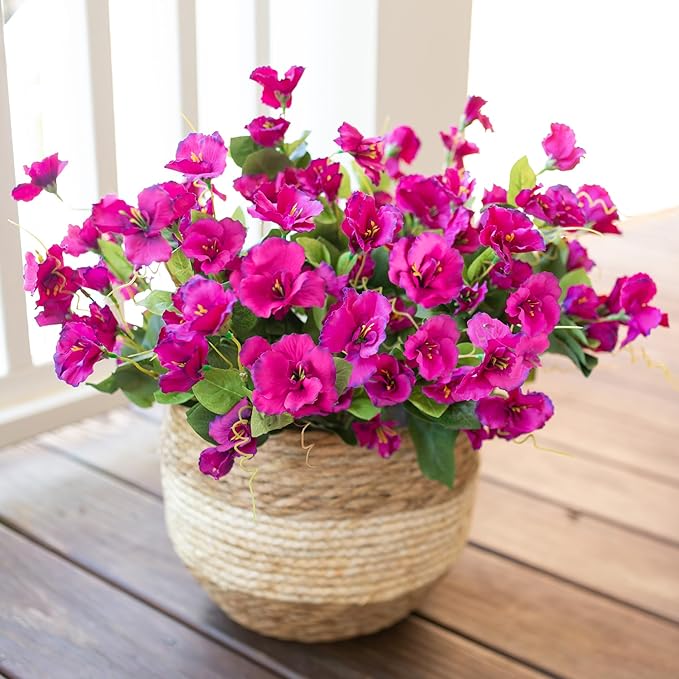 Fake Hibiscus Artificial Flowers for Outdoors Spring Summer Decoration, 6 Bundles Silk Hibiscus Flowers Bouquet UV Resistant Look Real Faux Plants for Outside Planter Front Door Porch Balcony, Fuchsia