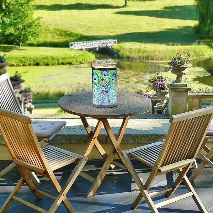 Afirst Hanging Solar Lantern Outdoor Glass Peacock Lights Waterproof LED Lamp for Garden Yard Tree Desk Decor