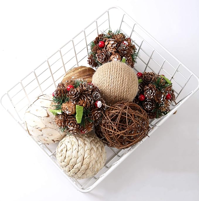 9pcs 3.5Inch Christmas Decorative Ball Orb Rattan Ball Rattan Woven Orbs Spherical Bowl and Vase Filler for Home Party Wedding Display Decor Props