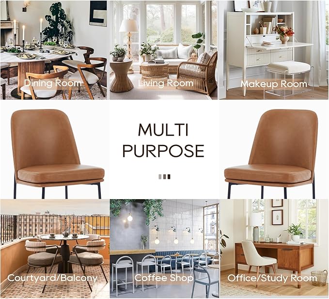 COLAMY Modern Dining Chairs Set of 6, Faux Leather Upholstered Dining Room Chairs Kitchen Chairs Dinner Chair with Curved Back and Metal Legs, Brown
