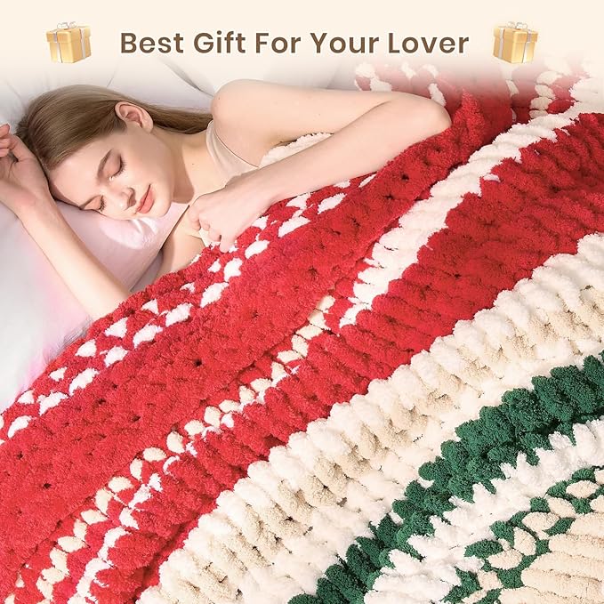 L'AGRATY Chunky Knit Blanket Throw: 50''x60'' Chenille Chunky Knitted Throw Blankets for Bed Couch - Handmade Thick Cable Knit Blanket - Large Crochet Rope Blankets for Home Decor