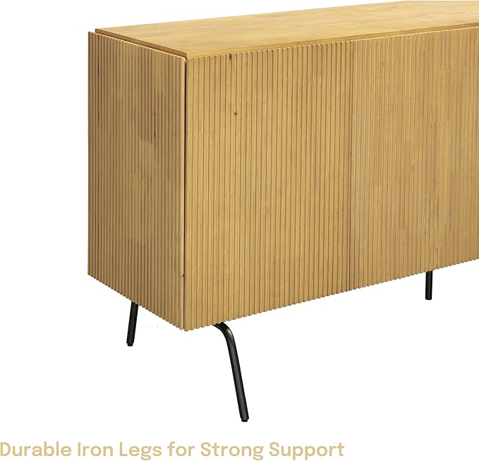 NTC Veil Modern Sideboard with 4 Doors, Buffet Cabinet with Vertical Groove Design and Metal Legs, Storage Cabinet for Living Room, and Hallway, Effortless Assembly, Sand