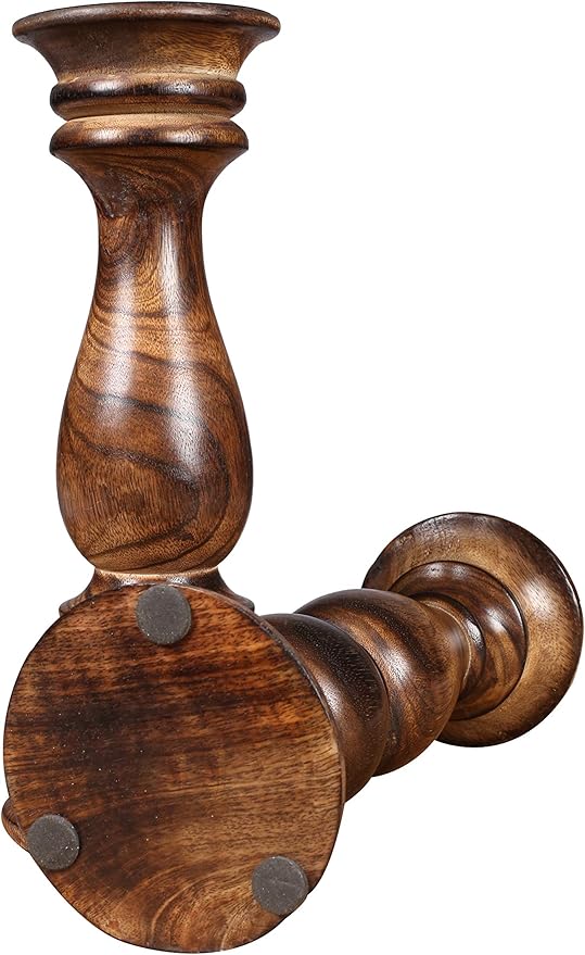 Set of 2 Tall Wooden Candle Holders (12"x4.5") in Rustic Burnt Finish. Perfect for Farmhouse Decor, Mantle, or Table Centerpiece. Holds Pillar Candles. Stylish, Sturdy, and Timeless Charm