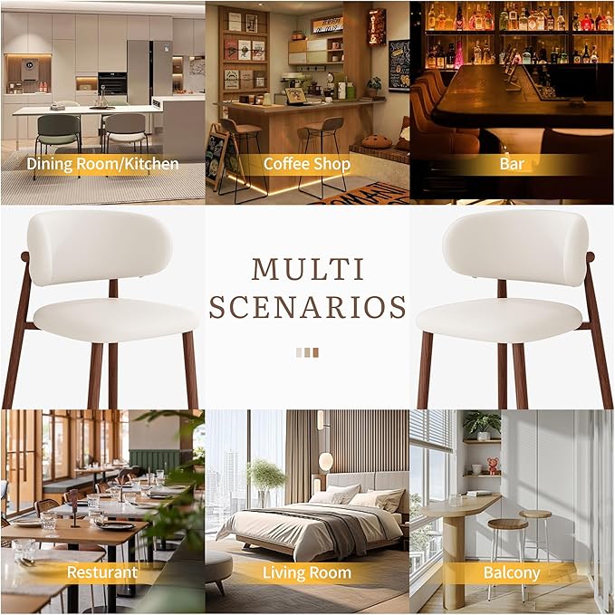 Bar Stools Set of 6 Counter Height Barstool Metal Kitchen Counter Height Bar Stool Island Chairs 26 Inch, Walnut/Cream White