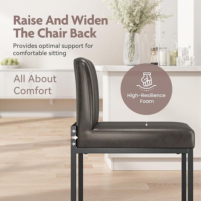 ALPHA HOME 24 Inch Bar Stools Set of 3 Kitchen Counter Stools with Back Pu Leather Counter Chair Counter Height Bar Stools with Upholstered Footrest Sturdy Chromed Metal Steel Frame, Grey