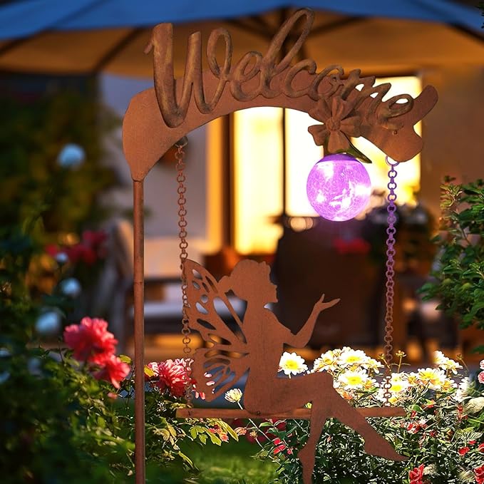 HONGLAND Solar Garden Lights Outdoor Decor, Solar Fairy Lights Outdoor Moon Decor, Housewarming Ornaments for Patio, Lawn, Yard, Pathway - Unique Gardening Gifts for Women Mom Grandma