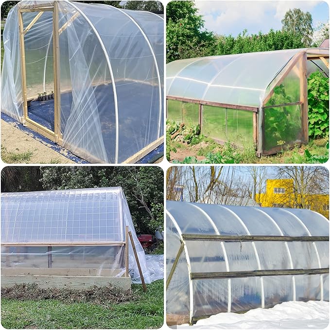 12' x 25' Greenhouse Plastic Film Sheeting Cover 6 Mil Thickness, Clear Greenhouse Cover Polyethylene Plastic UV Resistant Anti-drip, Anti-Fog for Farms, Agriculture, Garden, Farm Plastic Cover
