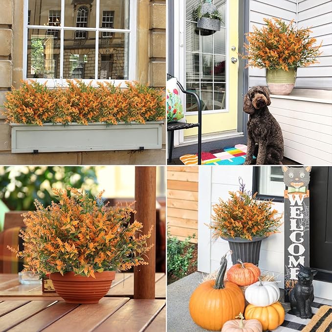 RECUTMS Artificial Plants & Flowers for Outside Outdoor Artificial Flowers Fake Outdoor Plants Faux UV Resistant Flower Plastic Shrubs Indoor Outside Hanging Decorations(Salmon)